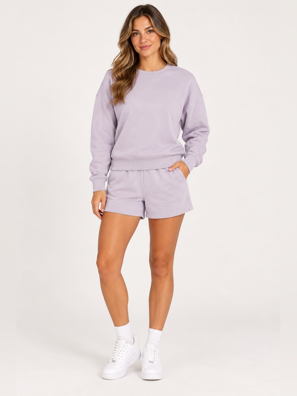 Women's Lavender Crewneck Sweatshirt & Short Lounge Set
